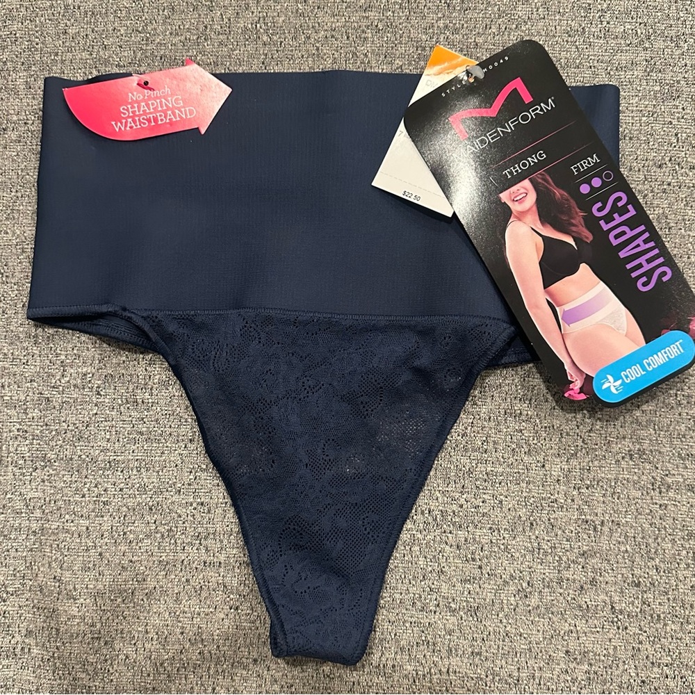NWT Maidenform Women’s Shaping Waistband Thong Small Navy